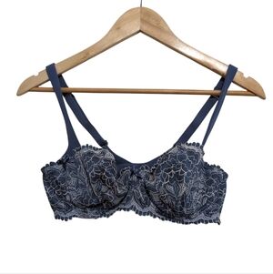 Cacique Balconette Bra Blue Lace Lane Bryant Floral Underwire size 34D